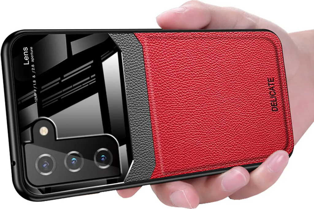 Custodia Elegante Rossa per Galaxy S21 5G: Texture Litchi e Protezione