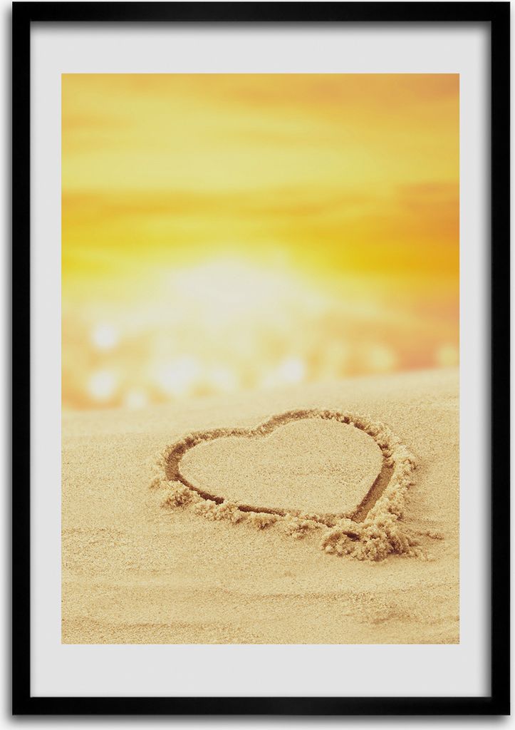Bild - Bilderrahmen - 50 cm x 70 cm - MDF - Rahmen - Wandkunst Herz am Strand