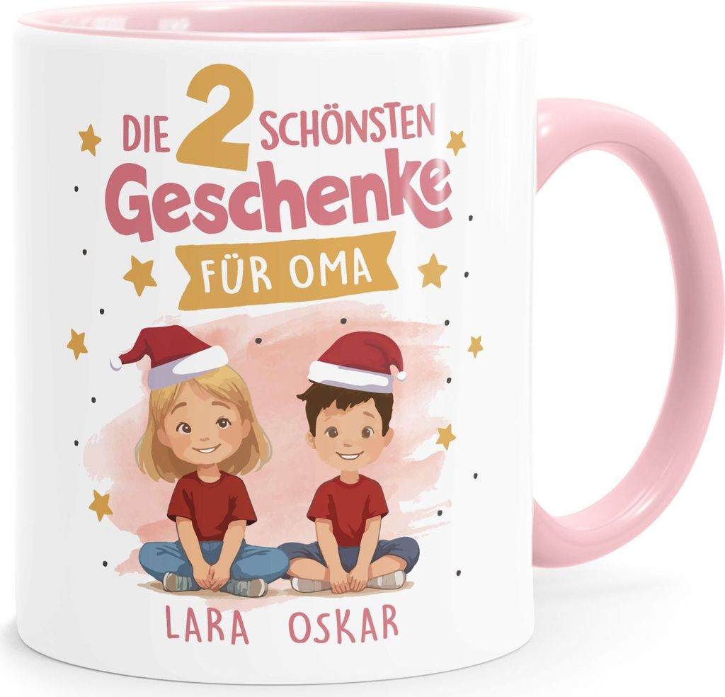 Tasse Weihnachten Geschenk Mama Oma personalisiert 1 2 3 4 Kinder Enkelkinder mit Namen SpecialMe Oma Rosa weiss-innen-rosa standard