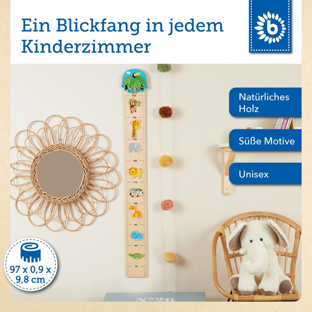 Bieco Kinder Messlatte Holz Zoo | Größenmesser Kinder Holz Produktbild 