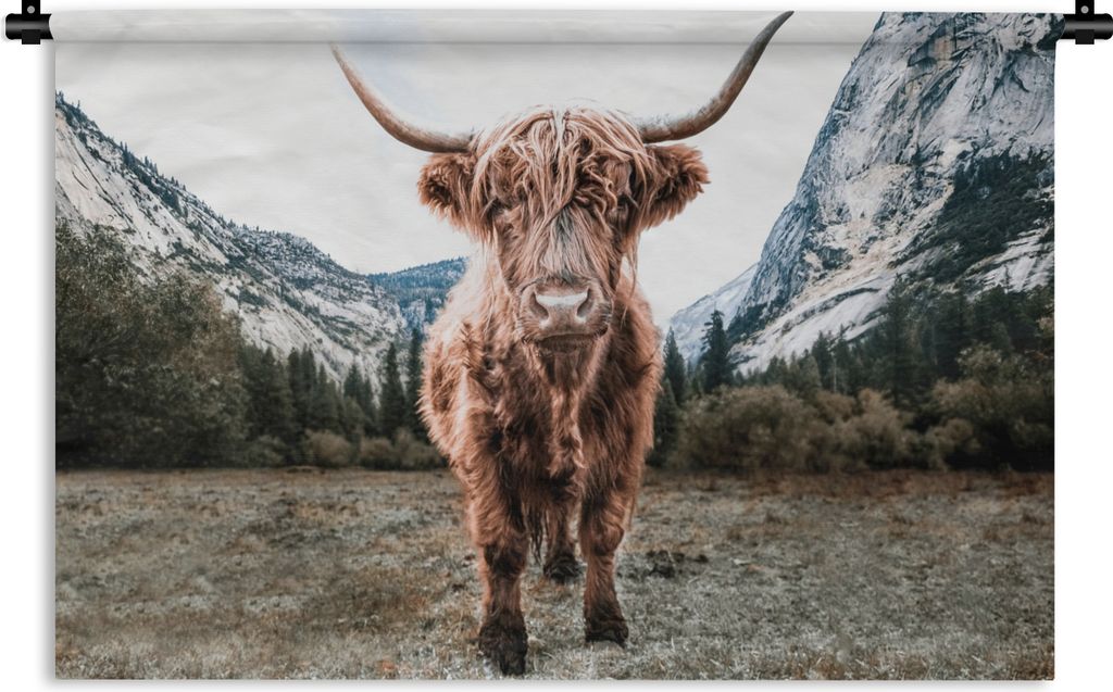 MuchoWow Wandteppich Wandbehang Schottischer Highlander - Berg - Tiere 120x80 cm Tapisserie Dekoration Wandtuch - Wanddekorationen - Wandtücher