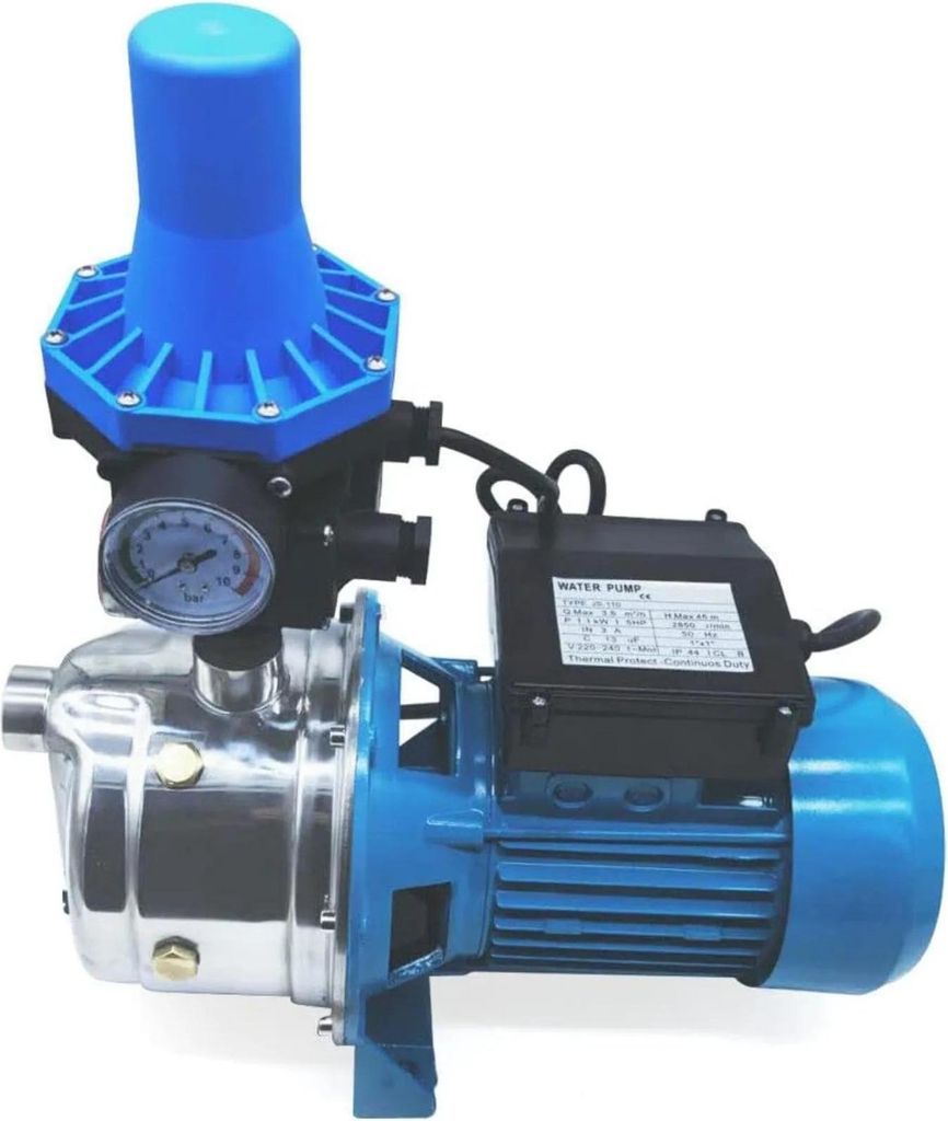 Wasserpumpe Gartenpumpe - Jetpumpe Kreiselpumpe - 1100 W - Edelstahl - Pumpensteuerung - EU-Stecker - Oberflächenpumpe - Förderhöhe 50 m