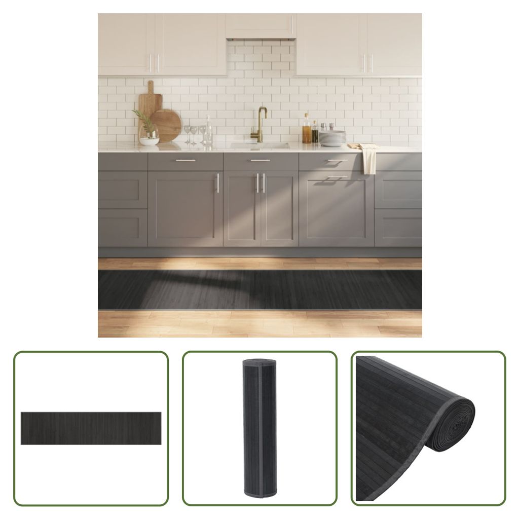 The Living Store Teppich Rechteckig Grau 70x300 cm Bambus