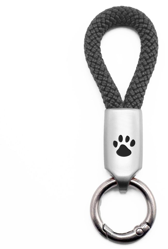 GIPFELWELLE Handgemachter Edelstahl Schlüssel Anhänger mit Gravur Kette Ring Paracord 6 mm Segeltau, Damen Herren, Pfote, Anthrazit, Silber