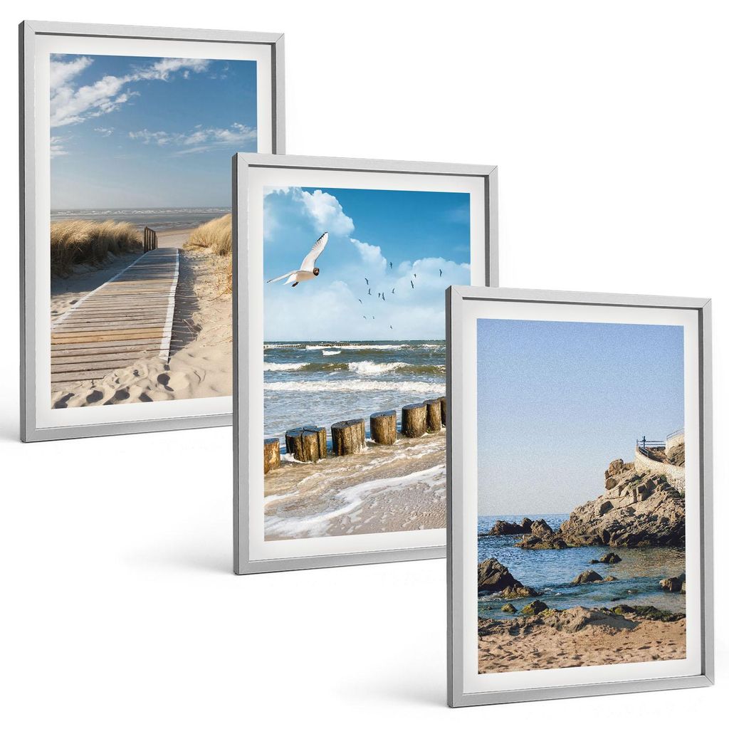 Bilder Set 3-teilig im silbergerahmten Rahmen – Wandbilder 3 Stück – gerahmte Poster für Wohnzimmer, Schlafzimmer und Flur – 40x60 cm – S...