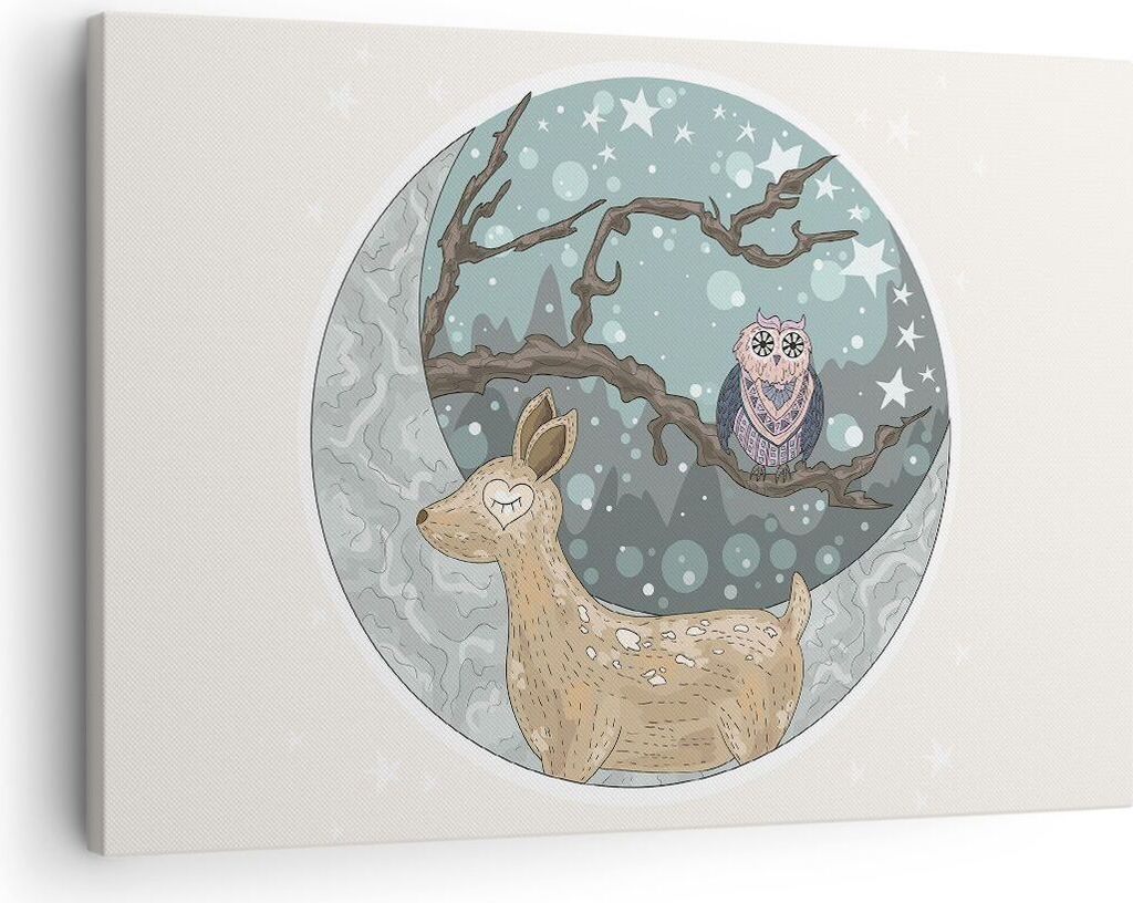 Bild auf Leinwand - Leinwandbild - Tiere Nacht Mond Eule - 70x50cm - Wand Bild - Wanddeko - Leinwanddruck - Bilder - Kunstdruck - Wanddekoration - ...
