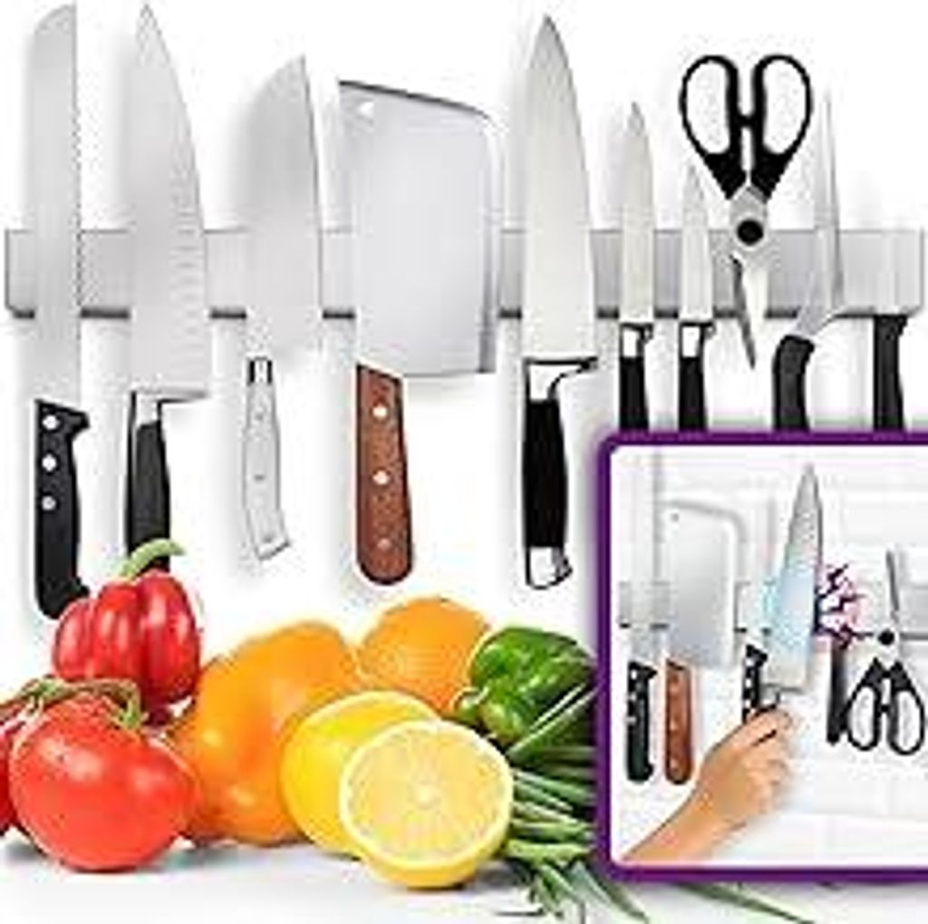 Premium 61cm Magnetleiste Messer für Wand (Große Größe) - Extra Starker Messerhalter Magnetisch - Platzsparende Messerleiste Magnetisch Mit Sta...