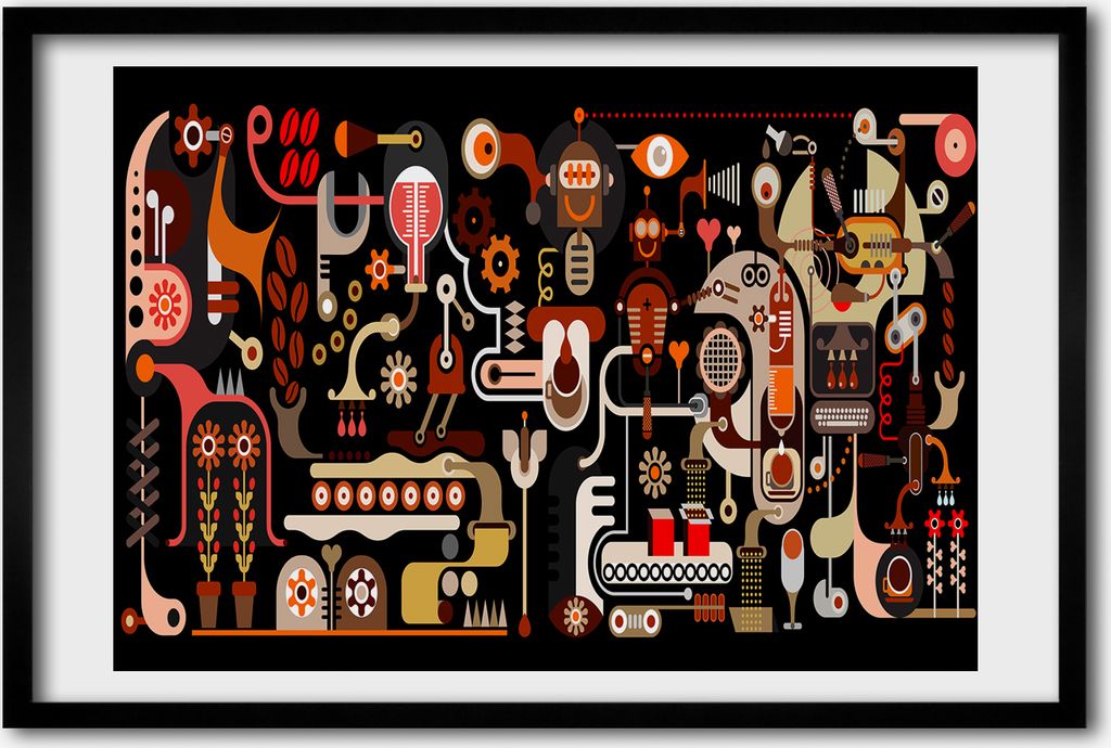 Bild 60x40 MDF-Rahmen, Wandkunst Kaffeeproduktion