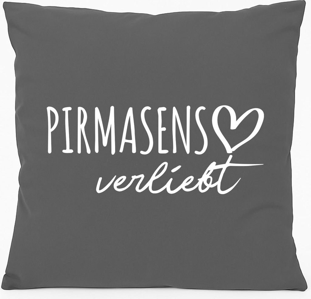 Huuraa Kissen Pirmasens verliebt 40x40cm mit Füllung Steel Grey Baumwolle Dekokissen Geschenkidee