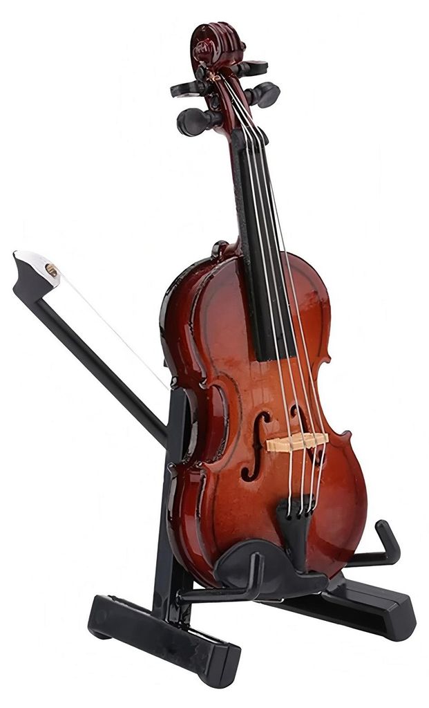 Mini-Geigenmodell aus Holz mit Ständer, spielbar, kleine Geigenfigur, Miniatur-Musikinstrument, Dekoration für Zuhause, Büro oder Schreibtisch