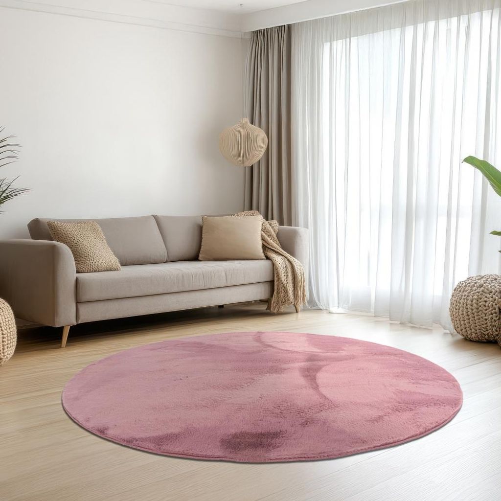Teppich berry-farben samtig weich Hasenfell-Optik mit sanftem Glanz Größe - 140 cm Rund