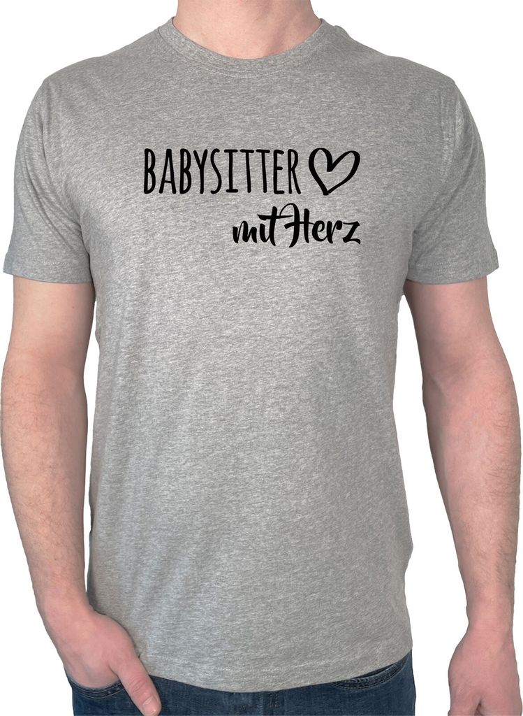 Huuraa Herren T-Shirt Babysitter mit Herz S Sport Grey Bio Baumwolle Fairtrade Herrenshirt Geschenkidee