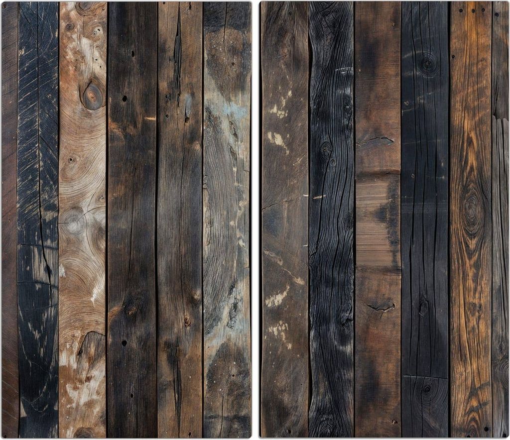 Spritzschutz Herdabdeckplatte Schneidebrett aus Glas Rustikale Holzplanken 2-Teilig (60x52cm)