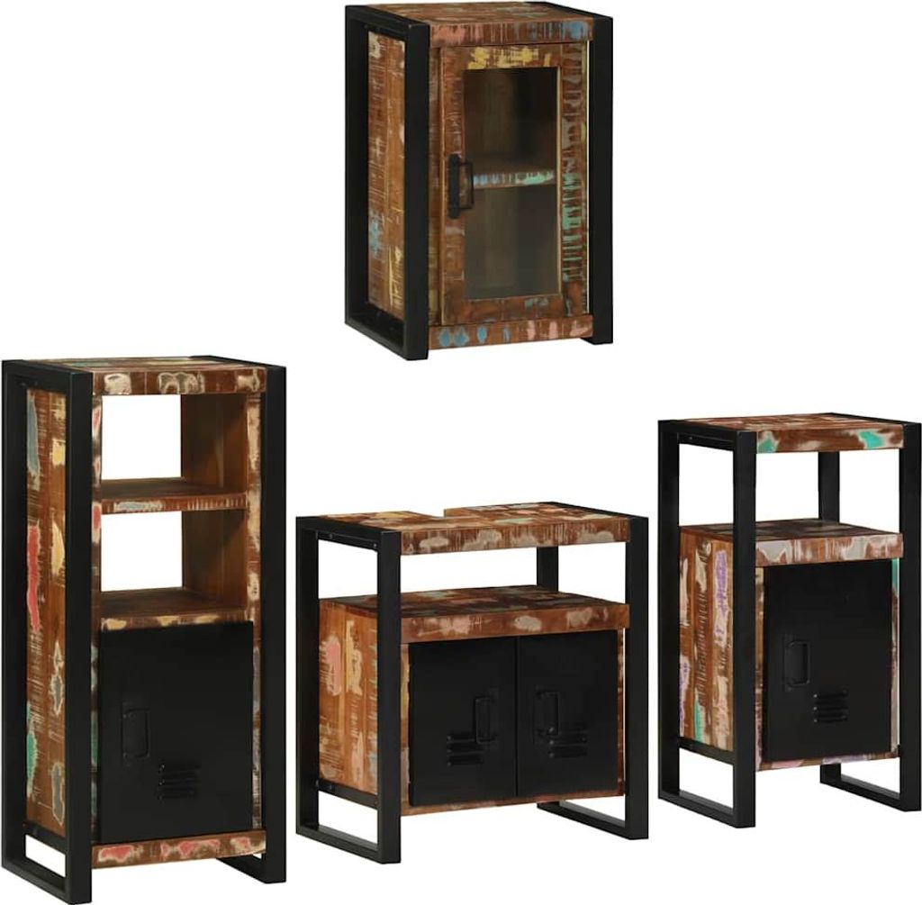 Maison Exclusive - Badezimmermöbel-Set mit Regal 4 pcs Mehrfarbig Massives Altholz