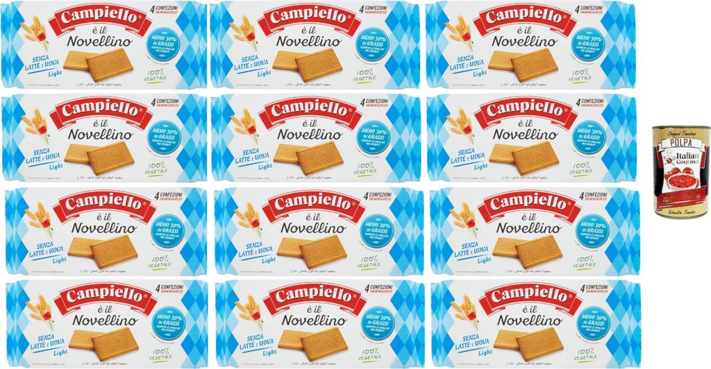 Campiello Novellino light, Kekse ohne Milch & ohne Eier, mit weniger Fett 12x 350g Kuchen Butterkeks + Italian Gourmet polpa 400g