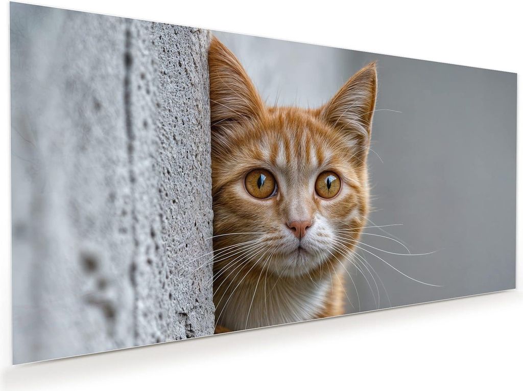 Glasbild 60x30cm in XXL für Wohnzimmer, Schlafzimmer Motiv Neugierige Katze