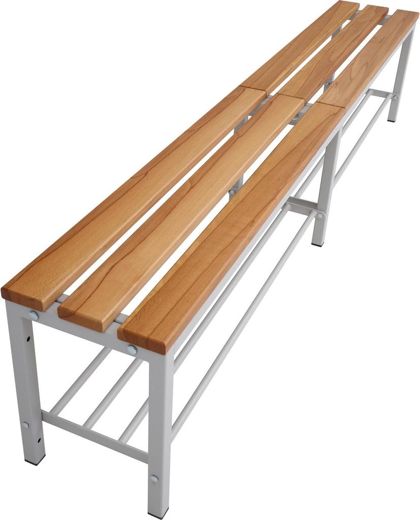 Umkleidebank mit Schuhrost Echtholz-Sitzbank für Fitness & Sport, Farbe:Grau, Größe:200 cm mit Schuhrost