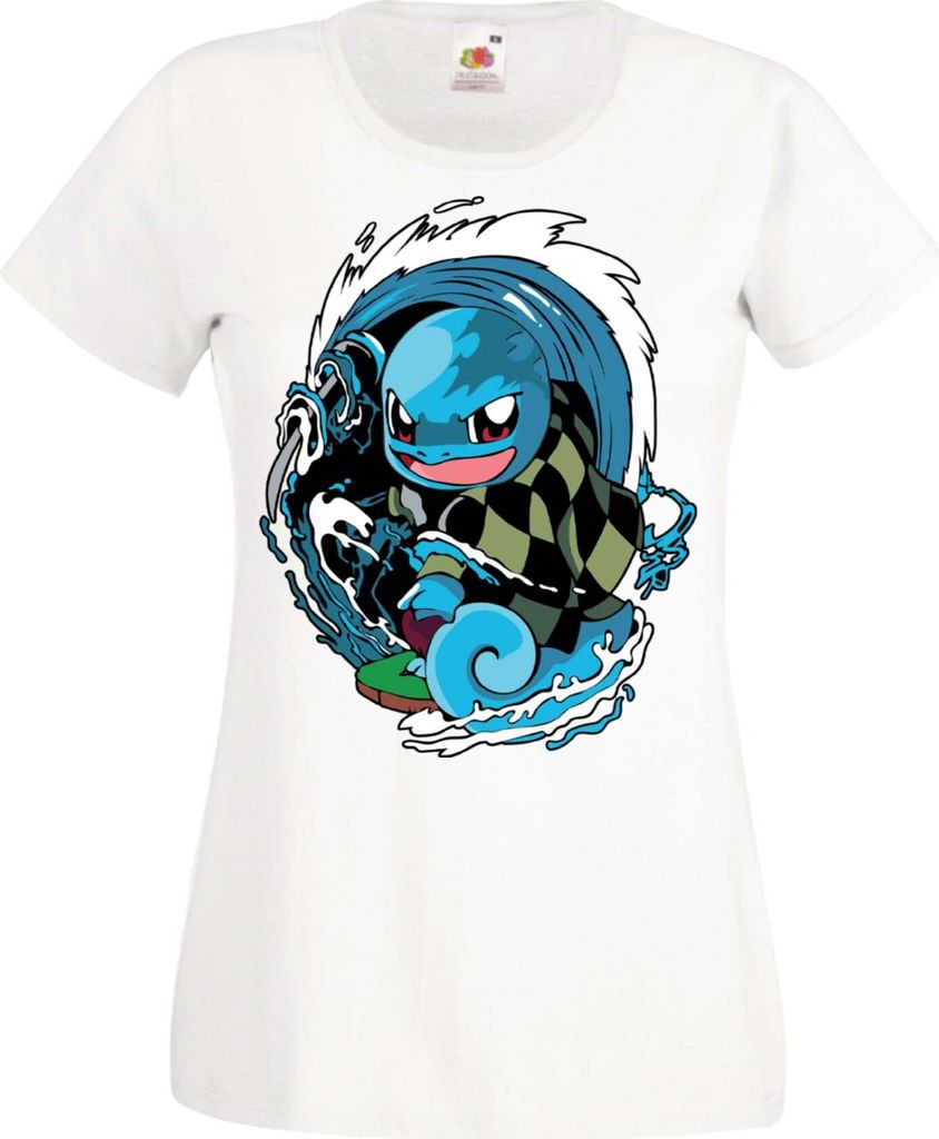 Damen T-Shirt Manga Anime Pokemon Squirtle, Lady XL / Weiß