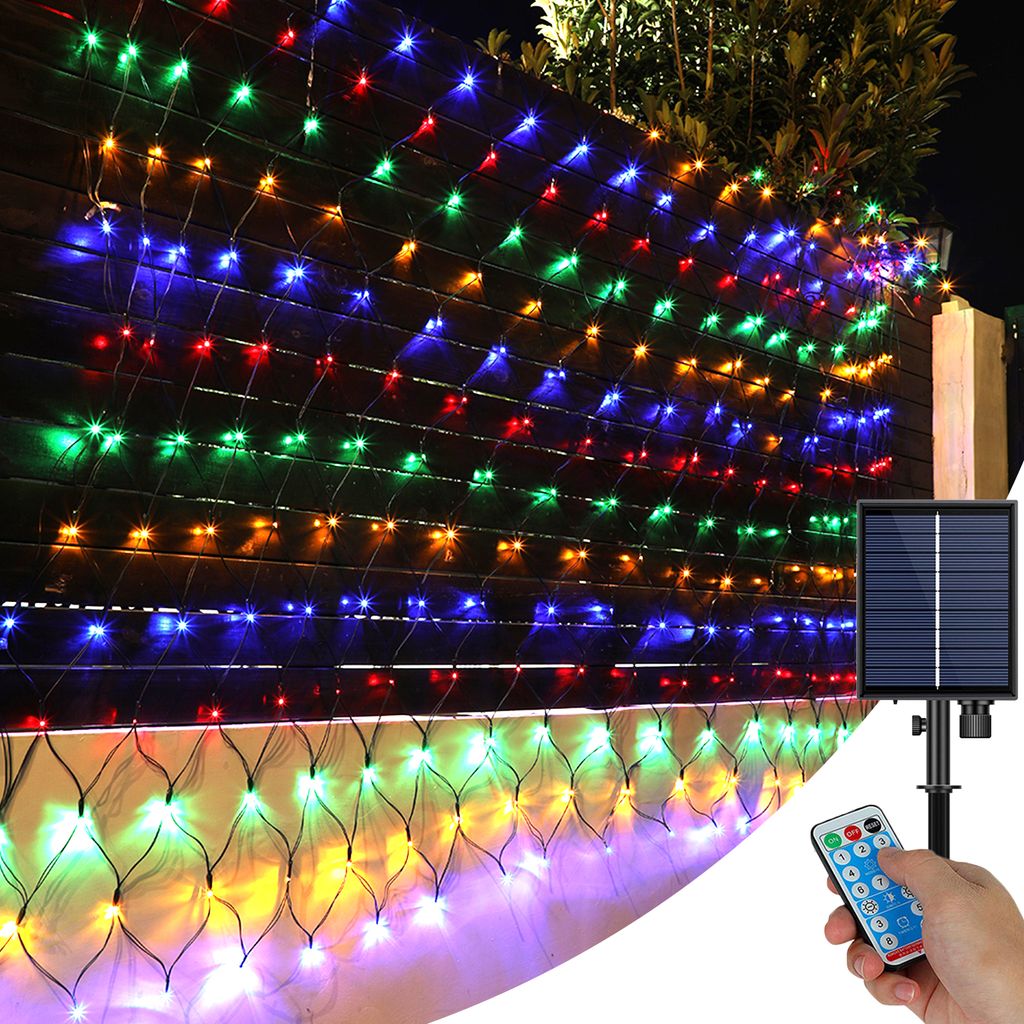 Solar Lichterkette Außen Outdoor Led Lichternetz, 3x2M Wasserdichte Lichtervorhang Netzlicht Für Party Garten Büsche Balkon Deko, Bunt