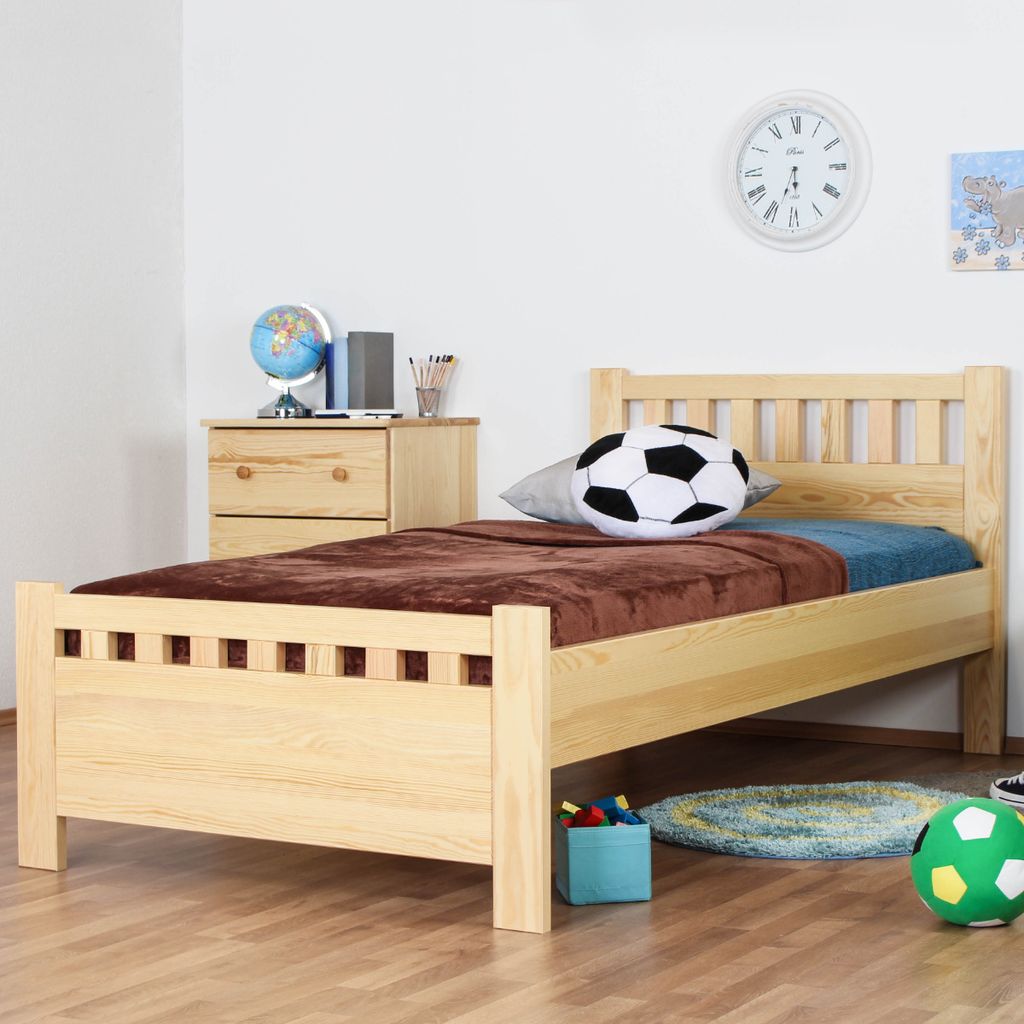 Kinderbett / Jugendbett Kiefer massiv Vollholz natur 68, inkl. Lattenrost - 100 x 200 cm (B x L)