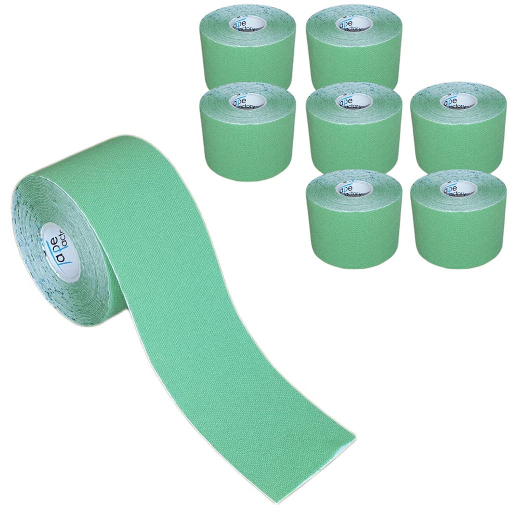 8 Rollen - Tapefactory24 Getting Started Kinesiologie Tape 5cm x 5m - grün, Tapes Taping Klebeband Tapeverband Bandage wasserfest