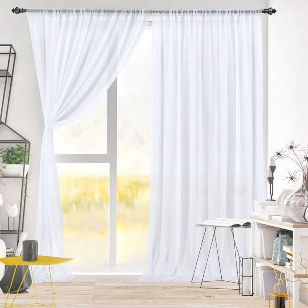 Rideau de Fond Blanc pour Cacher un Mur : Tulle Mariage 150x215cm x2