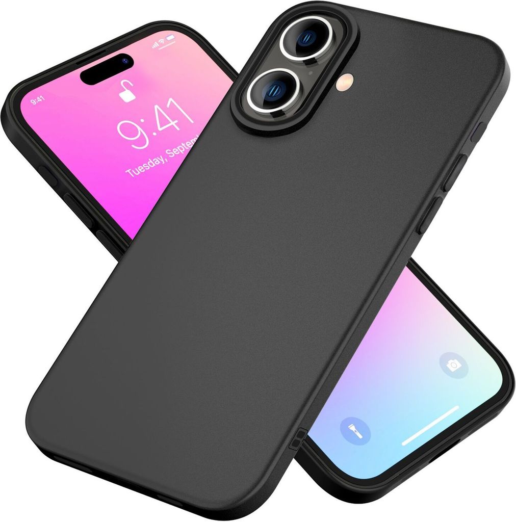 NALIA Silikonhülle für iPhone 16 – Matt & Griffig Soft-Touch – ASTRON (Flexibles TPU Case & Stoßfest) – Marke aus Berlin – Schwarz
