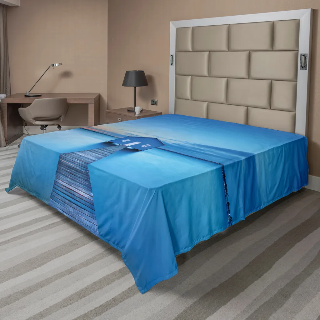 ABAKUHAUS Drap de Lit Paysage Lac 275x260 cm Bleu Orange en Tissu Doux