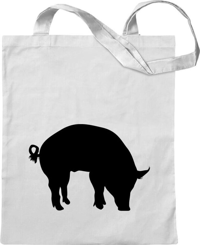 Kiwistar - Baumwolltasche - weiss - Schwein Pig Sau - Tragetasche Stoffbeutel Umhängetasche langer Henkel