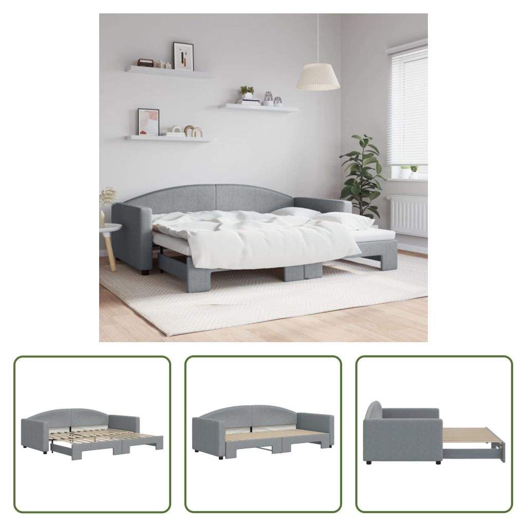 The Living Store Tagesbett Ausziehbar Hellgrau 90x200 cm Stoff