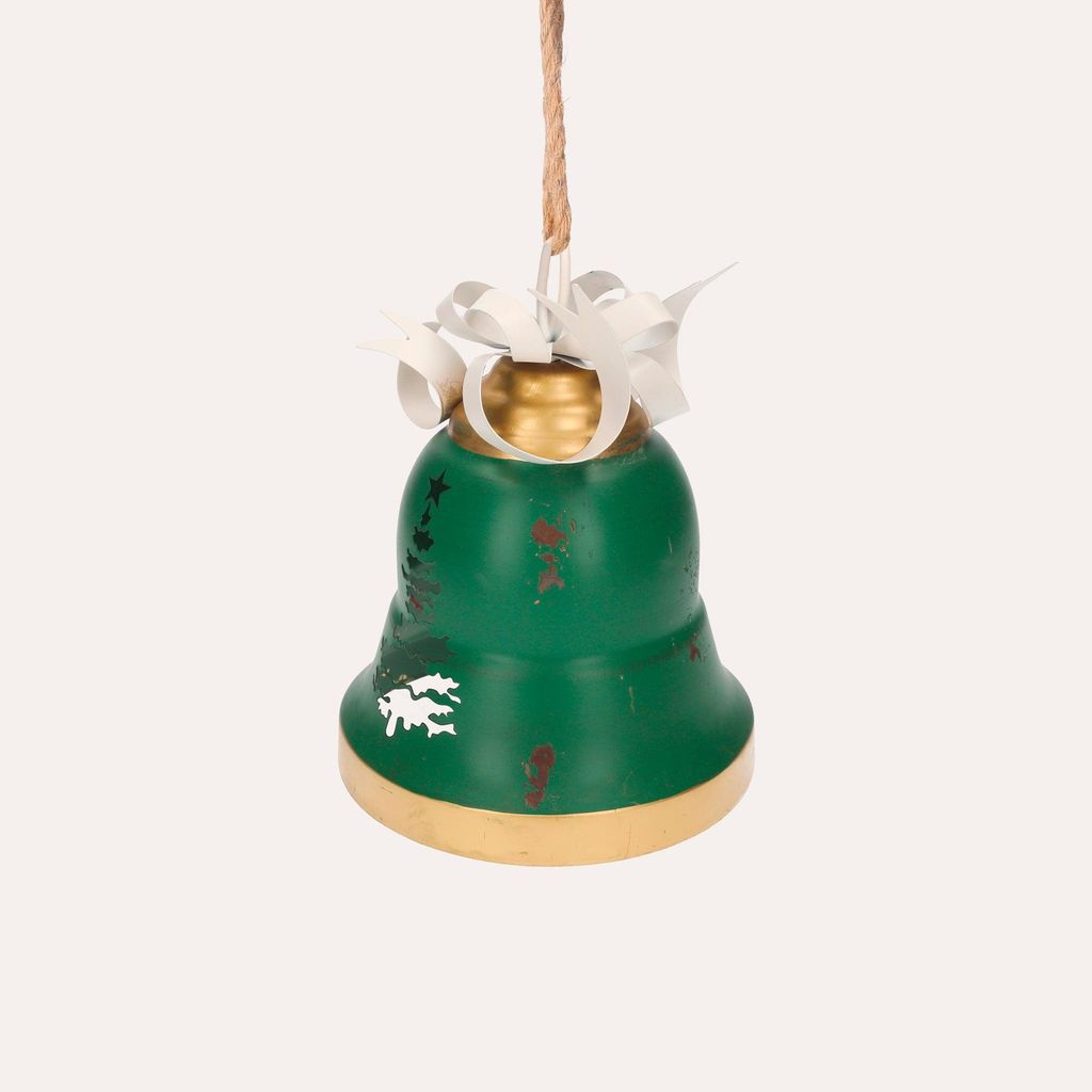 KEYHOMESTORE | Grüne Weihnachtsglocke aus Metall mit Schleife