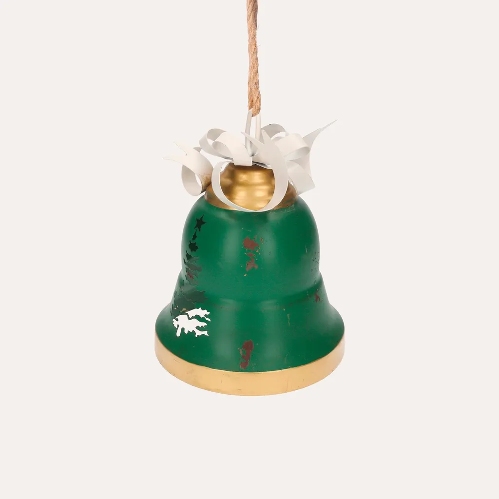 Décoration de Noël clochette verte en métal pour sapin et maison chic