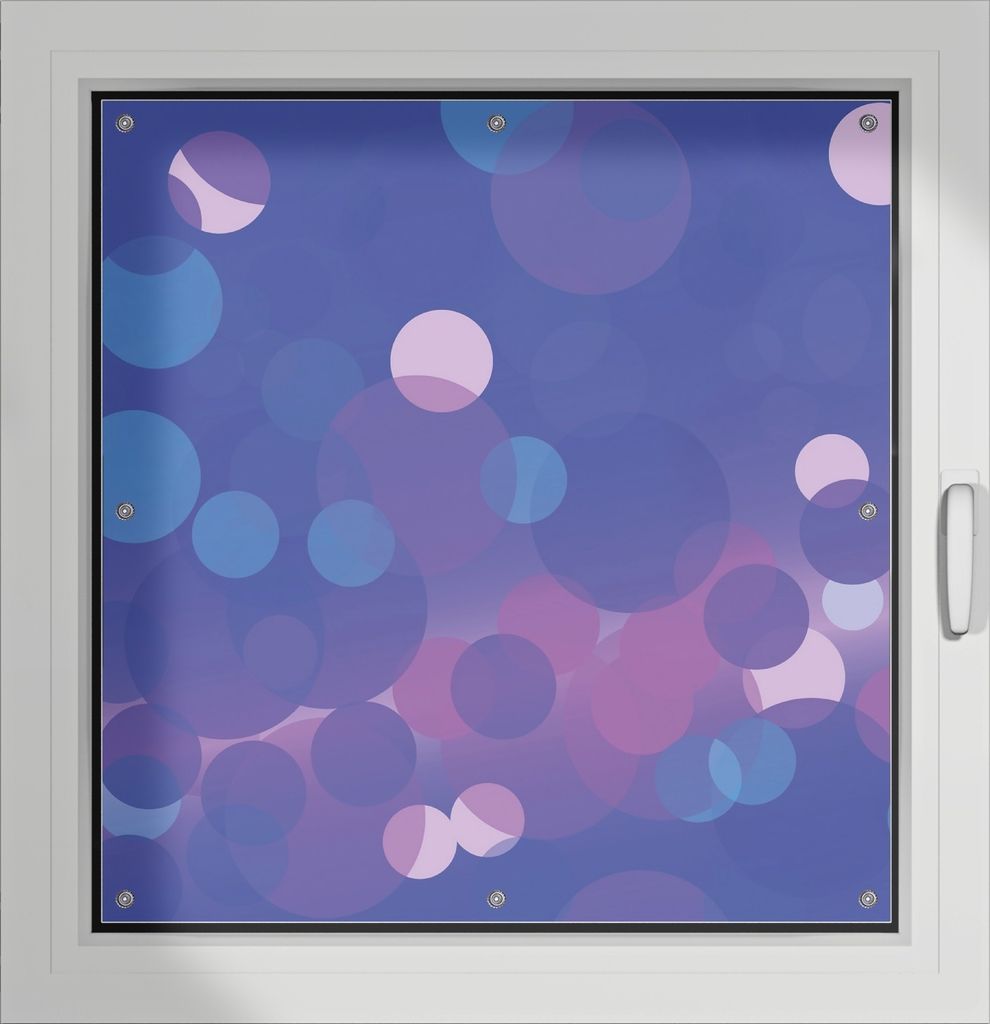 Wallario Lichtschutzbild, Dekorativer Sichtschutz Sonnenschutz 96 x 100 cm mit Motiv: Blaue Kreise mit pink - harmonisches Muster - Verdunklung ohn...