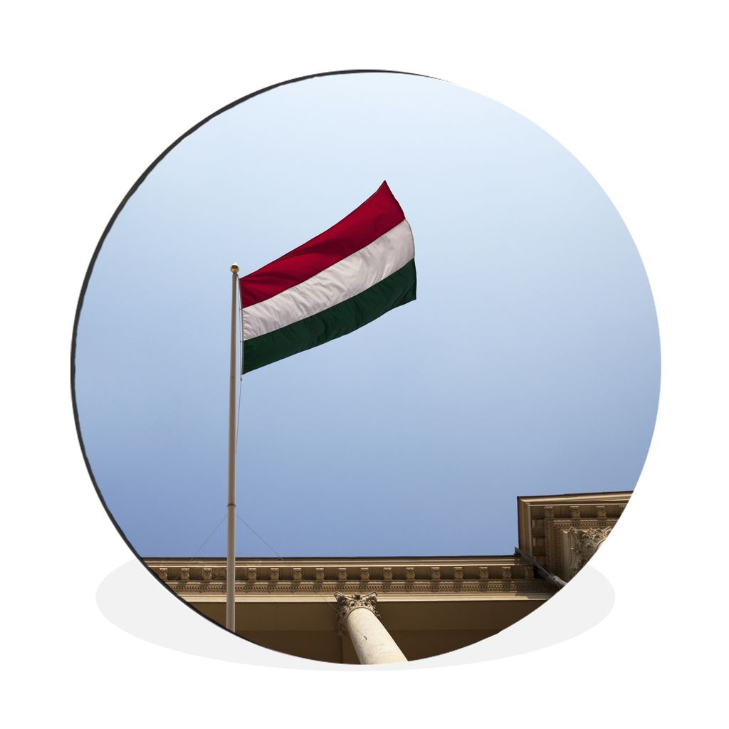 MuchoWow Aluminium Wandkreis Ungarns Nationalflagge weht am Himmel Ø 30 cm Wanddeko Modern Wohnzimmer - Wand Bild - Wohnzimmer - Runde Bilder - ...