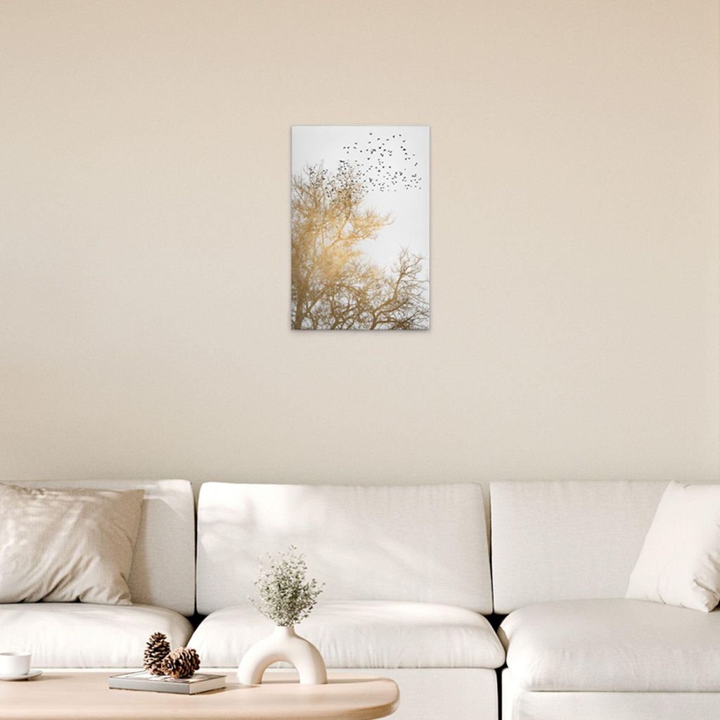 TADESSI Leinwandbild Baumkrone Weiß Gold - Wandbild 40 x 60 cm - Kunstdruck auf Leinwand in Creme Gold - M1-No.50671