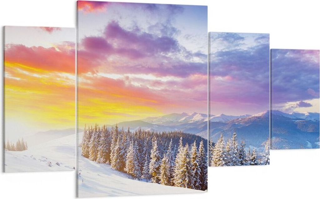Bild auf Leinwand - Leinwandbild - Berge Schnee Winter - 160x90cm - Wand Bild - Wanddeko - Leinwanddruck - Bilder - Kunstdruck - Wanddekoration - L...
