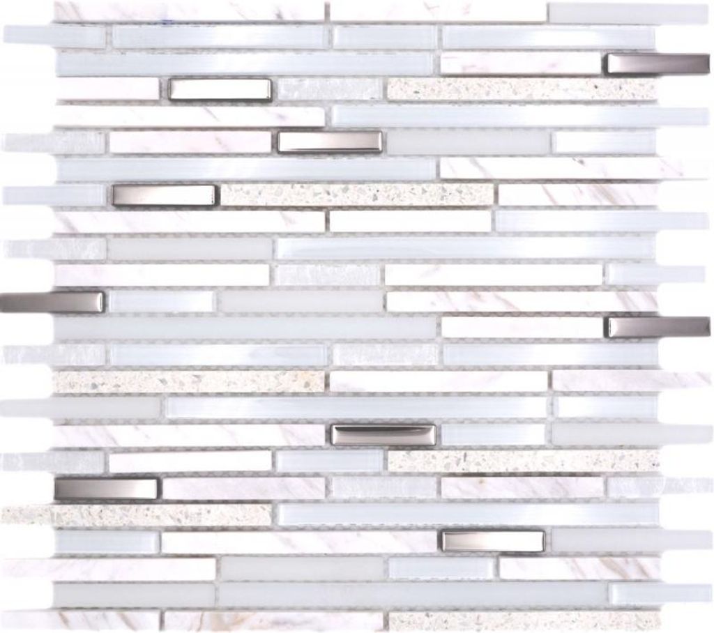 Naturstein Glasmosaik Komposit/Stein weiss glänzend Wand Küche Bad Dusche - MOS86-SV62_f