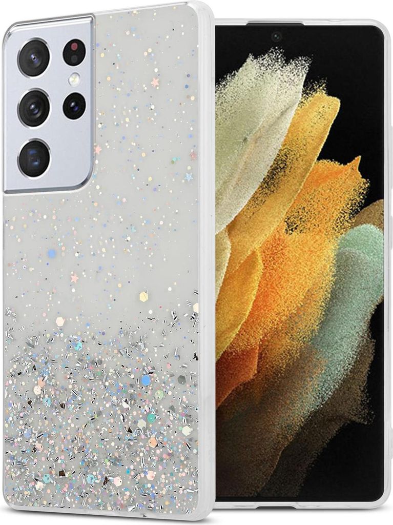 Cadorabo Hülle für Samsung Galaxy S21 ULTRA Schutz Hülle in Transparent Handyhülle TPU Etui Glitter Cover Case Glitzer