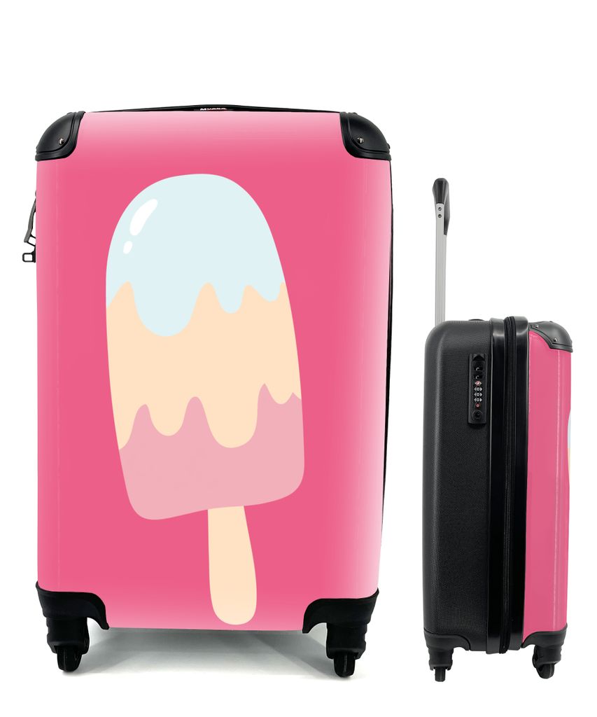 MuchoWow Koffer Handgepäck Trolley Rollkoffer Kleine Reisekoffer mit 4 Rollen - Illustration eines Eises auf einem rosa Hintergrund - Cabin Size...