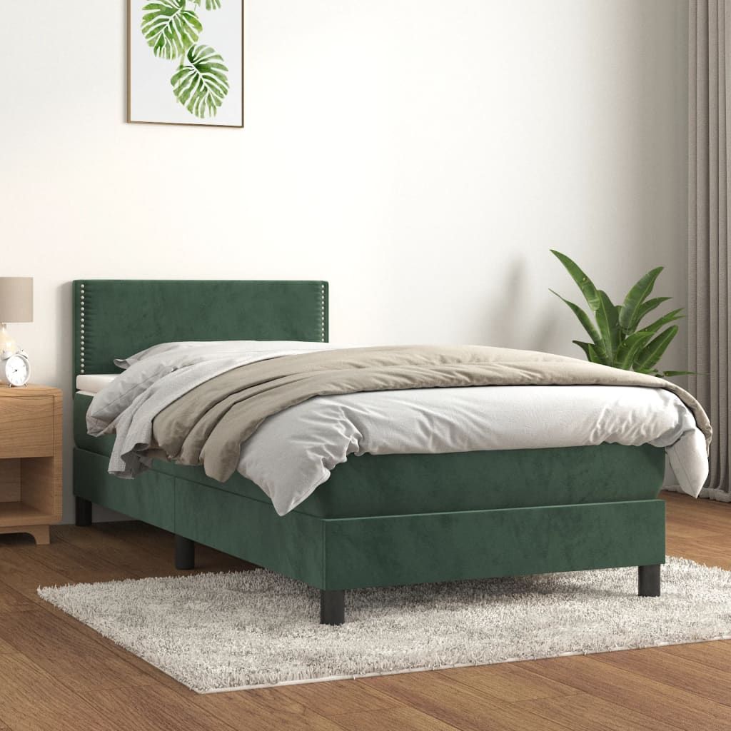 The Living Store Boxspringbett mit Matratze Dunkelgrün 80x200 cm Samt