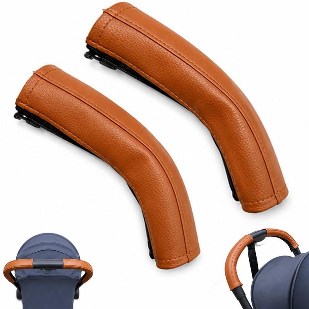 2er-Set Kinderwagen Griffbezug aus Kunstleder (Braun, 26×22 Produktbild 