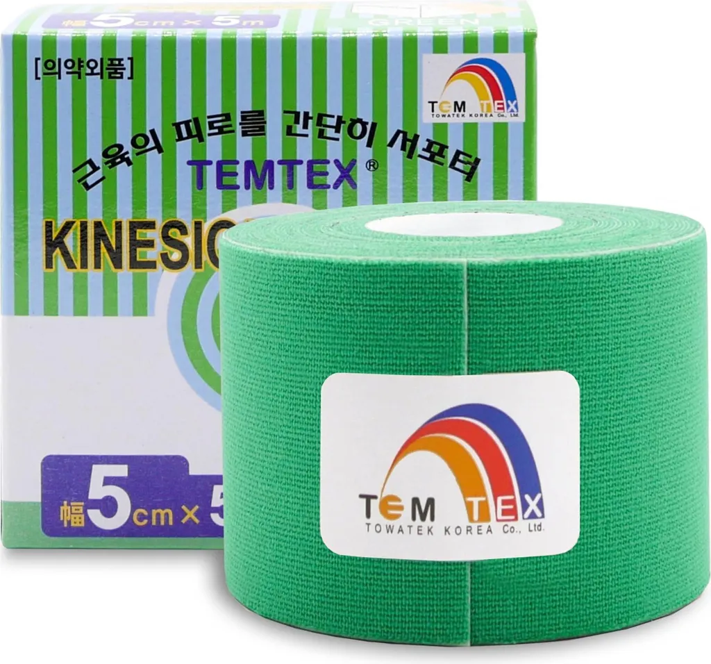 Bande Temtex vert classique 5 cm - Kinesio tape haute adhérence coton