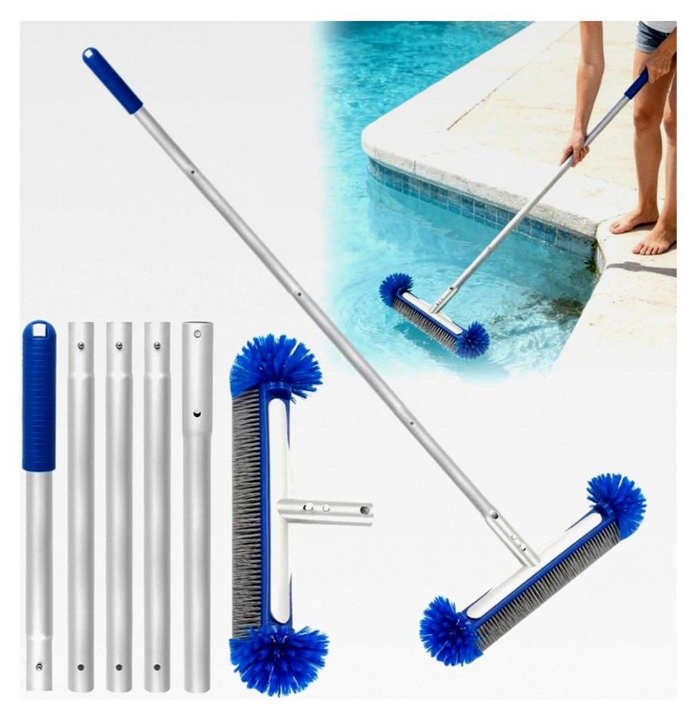 Poolbürste mit abnehmbarer Stange, Teleskopstange, Poolbesen, Schrubber für effektive Reinigung von Poolwänden, robuste Bodenbürste auch für B...