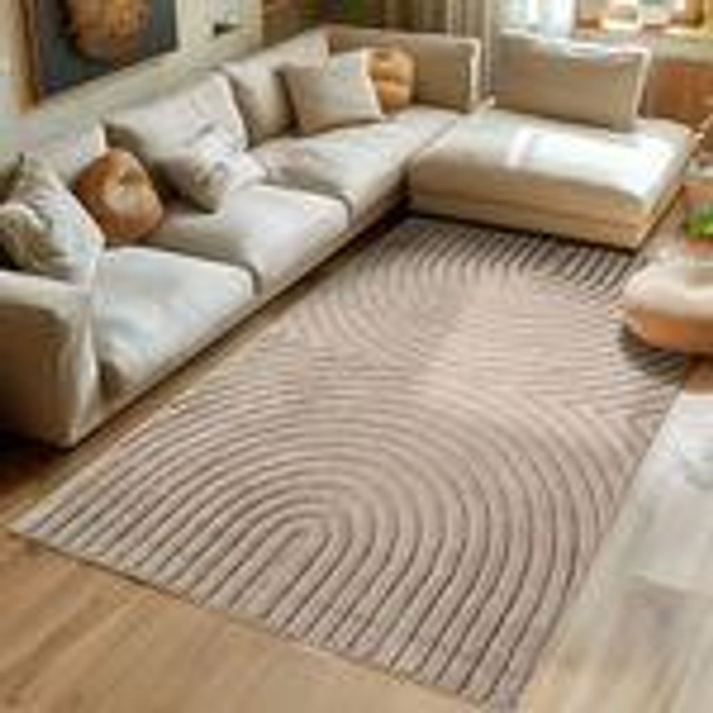 Skandinavischer Boho Wohnzimmerteppich mit Hoch-Tief-Effekt weich pflegeleicht strapazierfähig kombinierbar , Größe : 240 x 340 cm , Farbe : Bei...