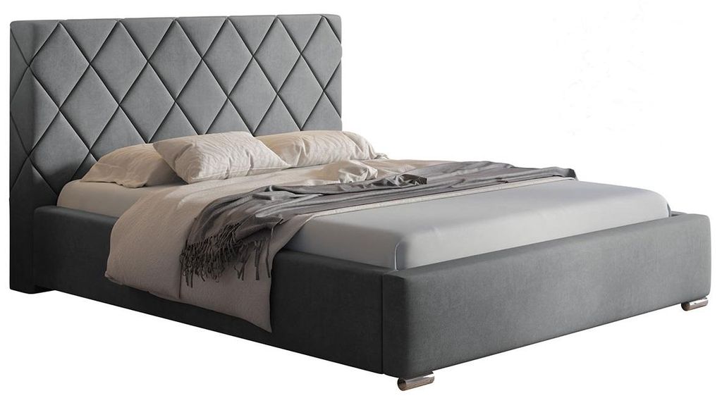 Polsterbett mit Bettkasten 180x200 cm Aron - Doppelbett mit Metall-Lattenrost, Samtstoff, Grau