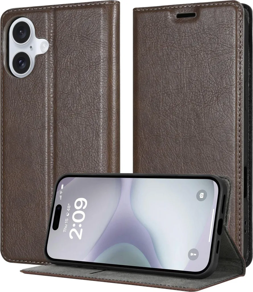 Cover Libro iPhone 16 Plus Cadorabo Marrone - Stand e Slot Carte