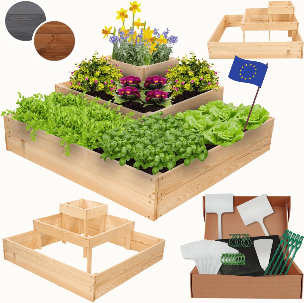 MODO24 Hochbeet Holz, Pflanzkasten, Massivholz, Kiefer, Kräuterbeet, Blumenkasten, Garten, Terrasse, 36x92x92 cm, Natur imprägniert, ZP08