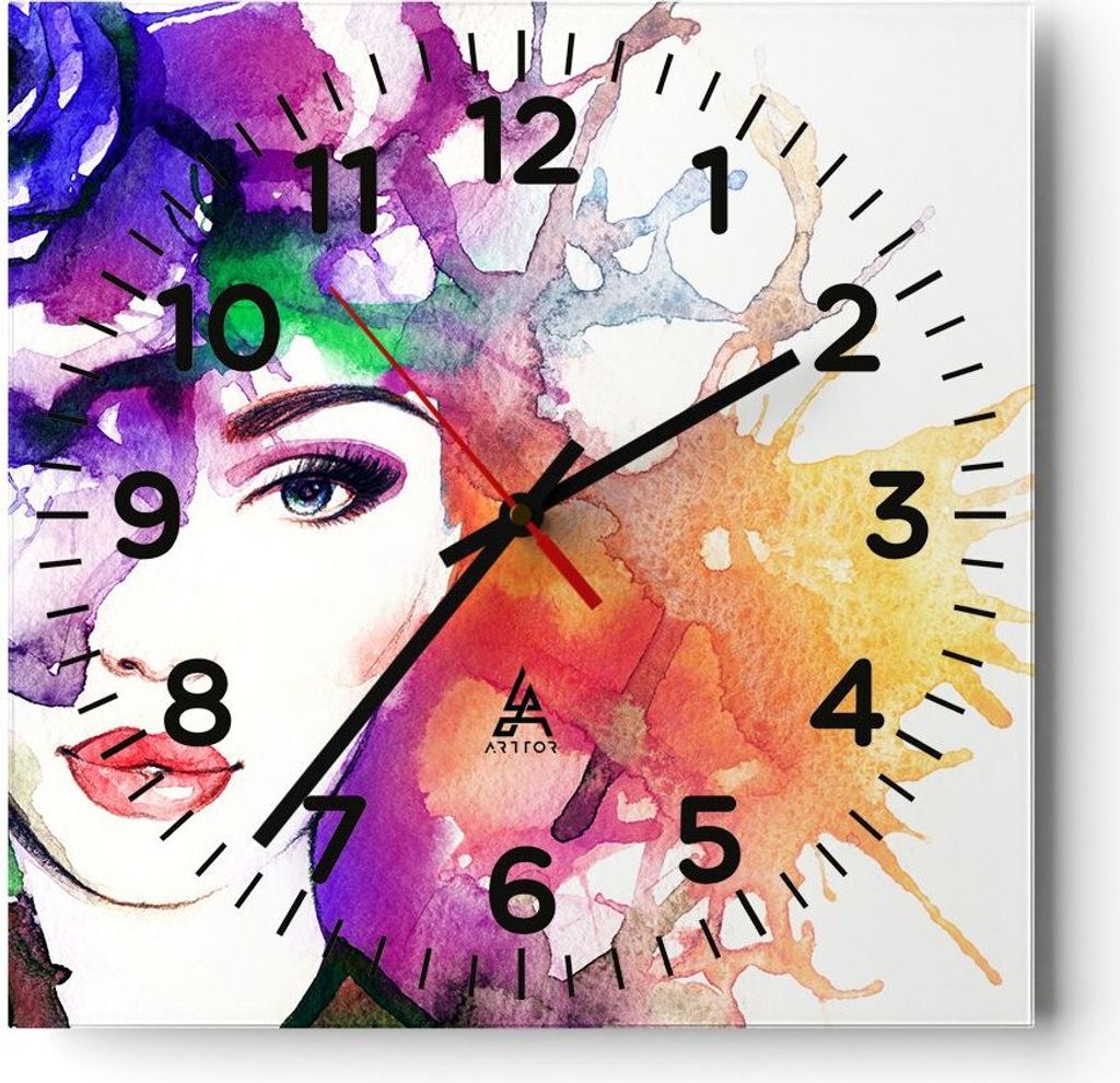 Wanduhr - Quadrat - Glasuhr - Frau Abstraktion - 30x30cm - Schleichendes Uhrwerk - Lautlos - zum Aufhängen bereit - Dekoration Modern - Wanddekora...