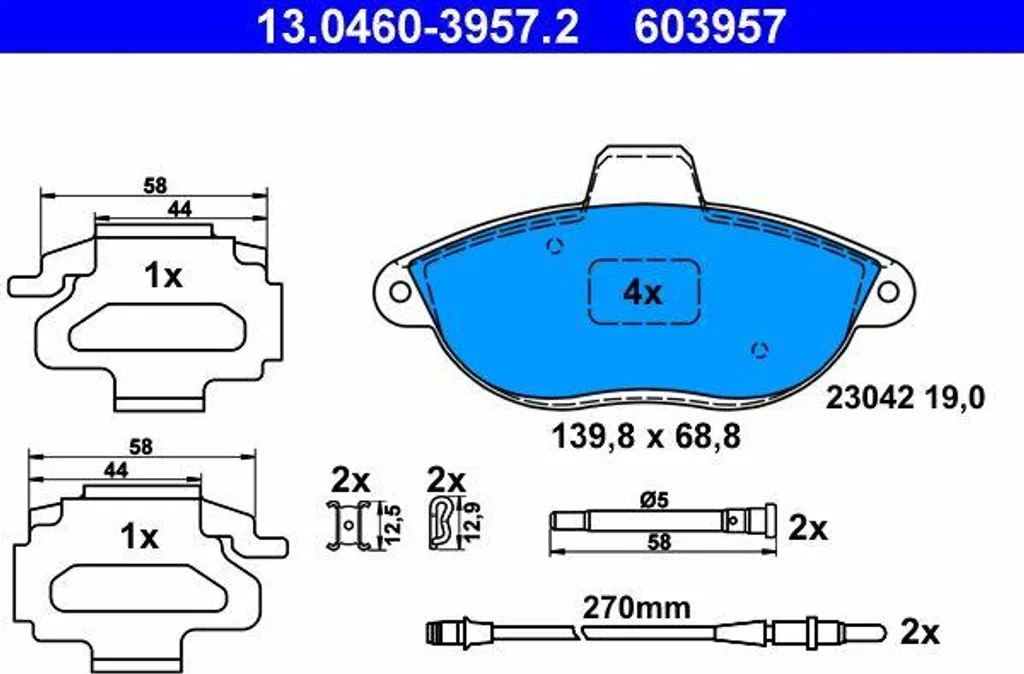 ATE 13.0460-3957.2 Jeu de Plaquettes de Frein à Disque OE 425150