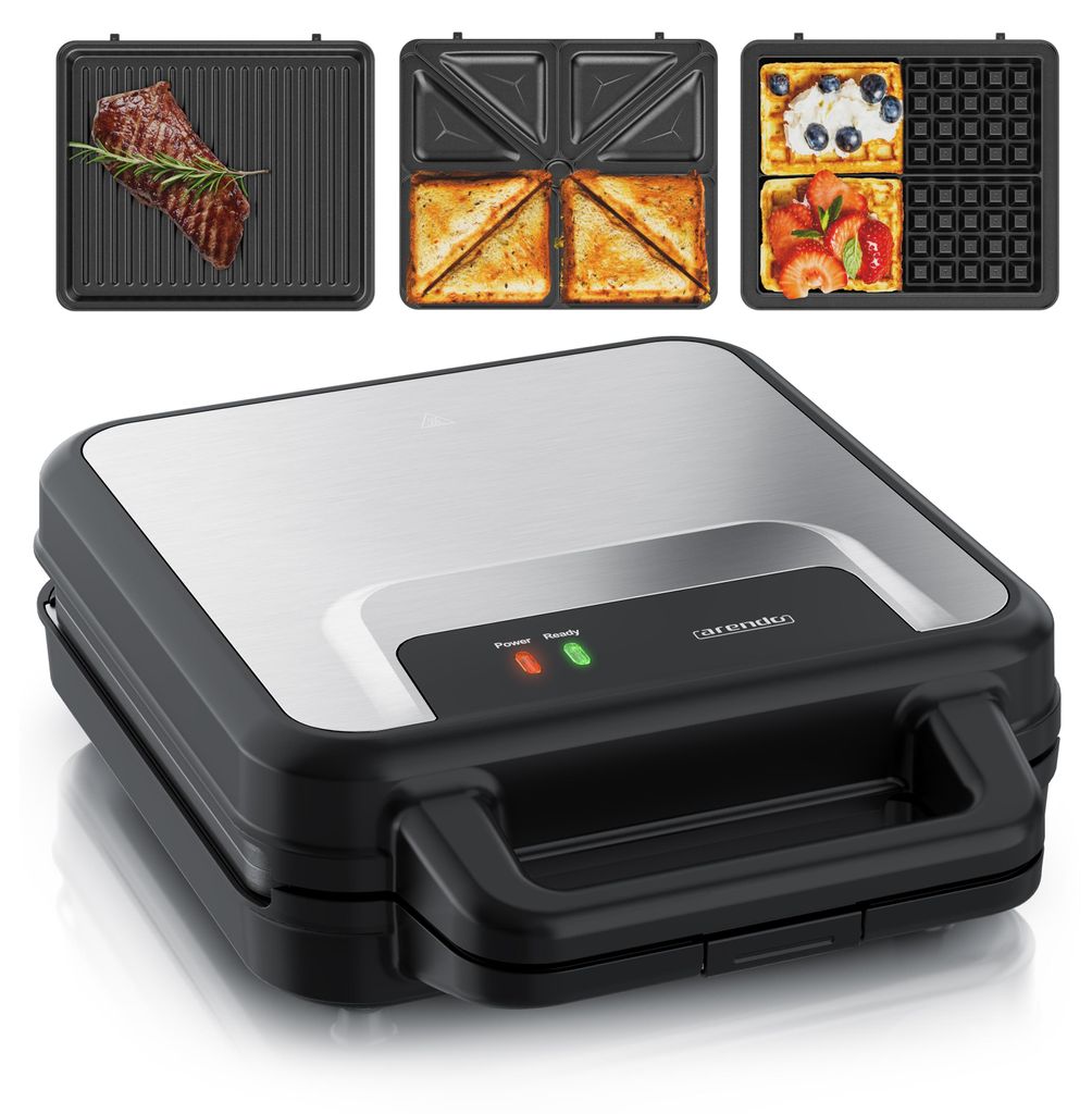 Arendo Sandwichmaker 3 in 1, Sandwichtoaster, Waffeleisen & Produktbild 